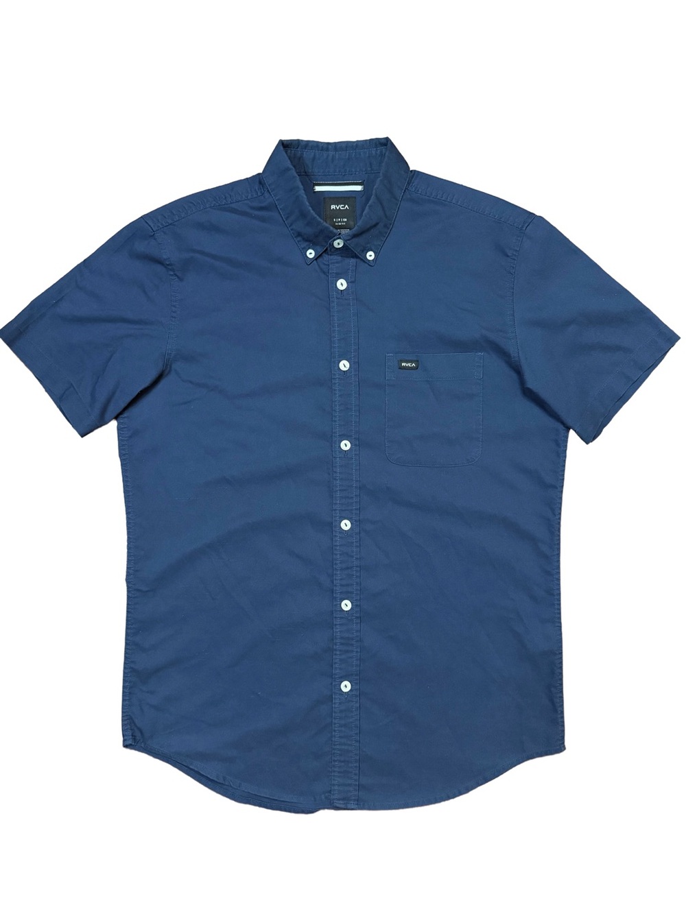 RVCA Men's Button-Down Short Sleeve Shirt Slim Fit - Navy Blue Men sz. S
